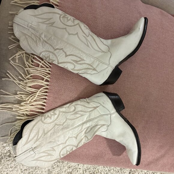 Tony Lama White Cowboy Boots Size 10M Vintage - Picture 9 of 12